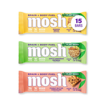 Mosh Variety Pack Plant Based Keto Protein Bars, High Protein, Gluten Free, Brain Healthy Snack With Ashwagandha, Lion'S Mane, And Omega 3, 15 Count