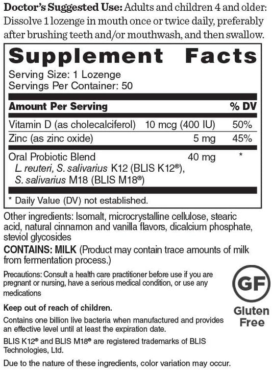 Healthy Directions Dr. David Williams' Probiotic Advantage Oral Sinus Probiotics for Your Mouth, Teeth, and Gums, Sugar-Free, Natural Cinnamon Flavor, 50 Lozenges (50-Day Supply)