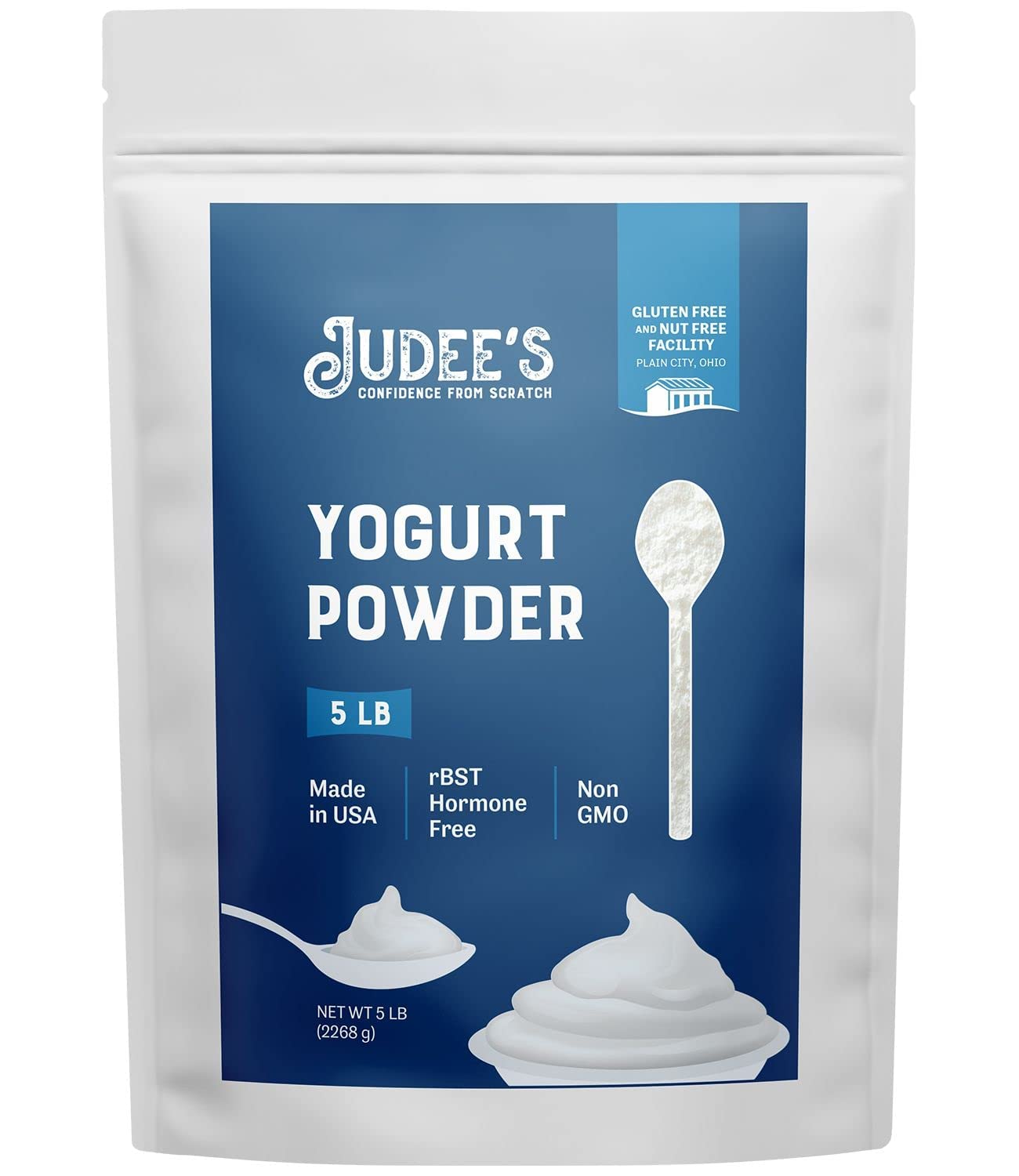 Judee’s Yogurt Powder 5 lb - 100% Non-GMO, rBST Hormone-Free - Gluten-Free & Nut-Free - Made from Real Dairy - Made in USA - Make Homemade Yogurt and Tangy Dips, Dressings, and Toppings