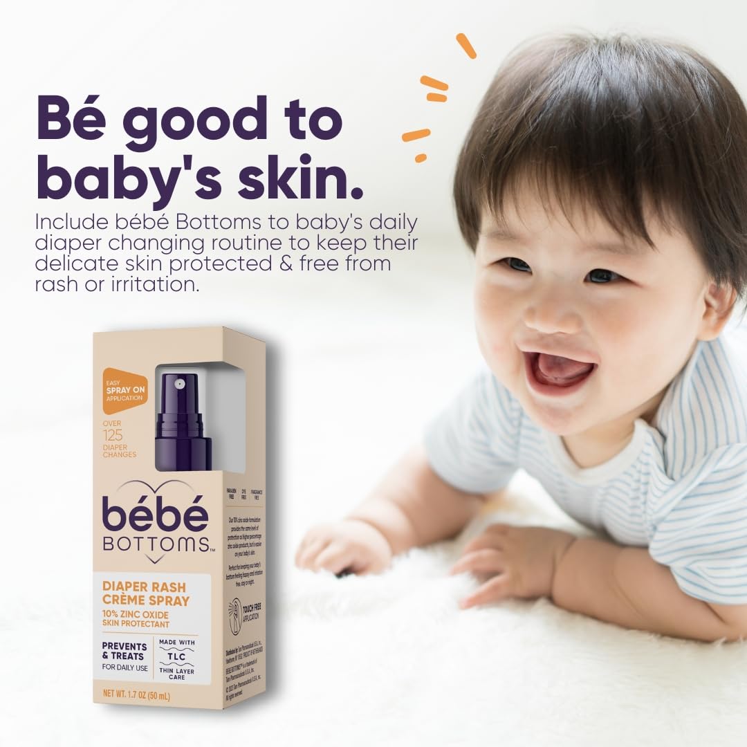 Bébé Bottoms Baby Diaper Rash Cream Spray, No-Rub Touch Free Application for Sensitive Skin (50 ml) : Baby