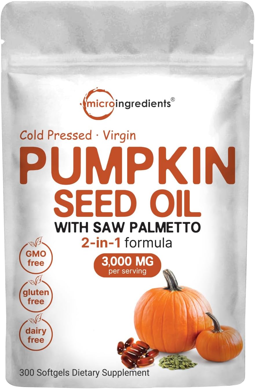 Pumpkin Seed Oil With Saw Palmetto, 3,000Mg Per Serving, 300 Softgels | Cold Pressed, Pure Virgin Oil, Herbal Supplement | Supports Urinary, Bladder & Prostate Health | Non-Gmo