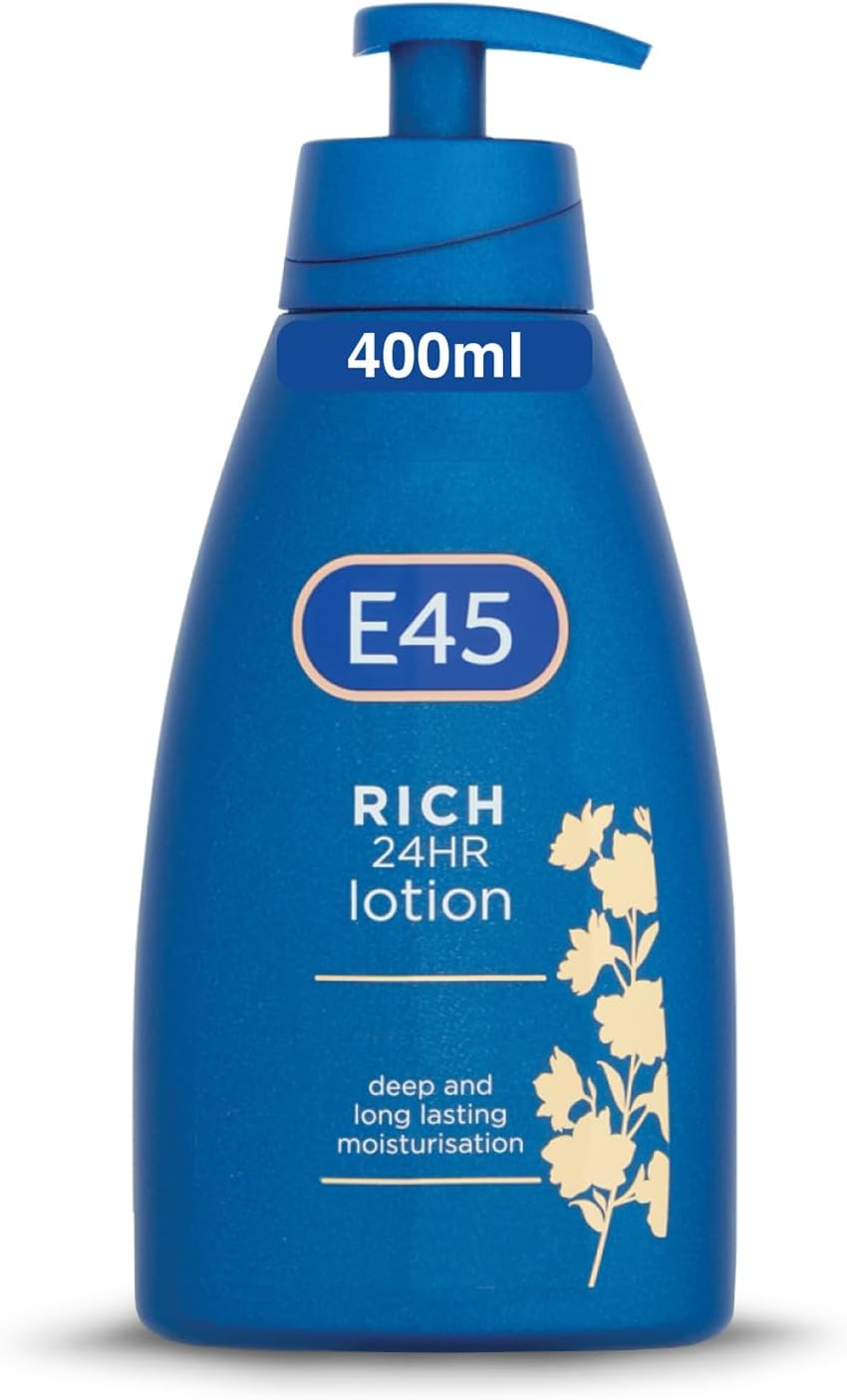 E45 Rich Skin Lotion 400 ml – E45 Moisturising Lotion with Evening Primrose Oil – Lightweight Body Lotion for Dry and Sensitive Skin – Long-Lasting Moisturisation for Soft and Supple Skin