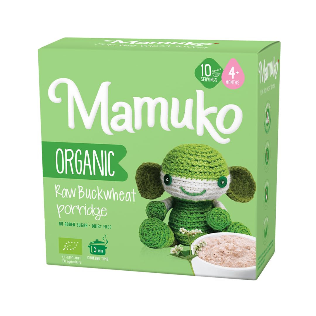 Mamuko Organic Raw Buckwheat Porridge - High Fiber Porridge With No Added Sugar, Milk & Preservatives - Vegan Porridge Ideal For Little Ones From 4+ Months - (200G - 10 Servings)