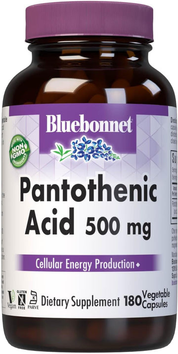 Bluebonnet Pantothenic Acid 500 Mg Vegetable Capsules, 180 Count