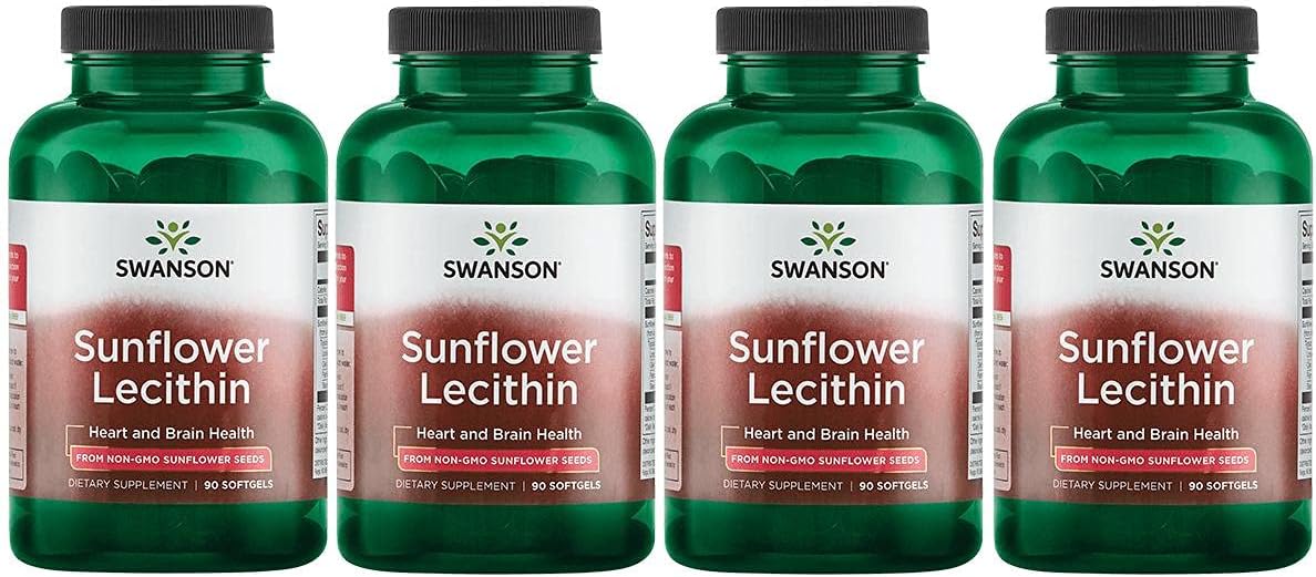 Swanson Sunflower Lecithin - Herbal Supplement Promoting Healthy Brain Function - Natural Formula Supporting Heart Health & Healthy Lipid Balance - (90 Softgels, 1200Mg Each) 4 Pack