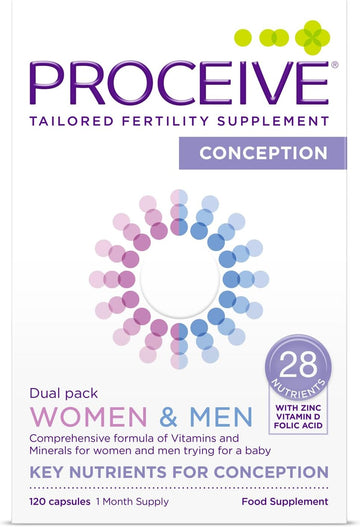 Proceive® Women & Proceive® Men Dual Pack Fertility Supplements For Conception - Vitamins & Minerals For Couples Trying To Conceive - Zinc, Vitamin D, B12-120 Capsules - Vegan