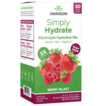 Swanson Simply Hydrate Electrolyte Mix - Sugar-Free Berry Blast Flavor - 30 Packets | Advanced Electrolyte Blend | Convenient On-The-Go Solution