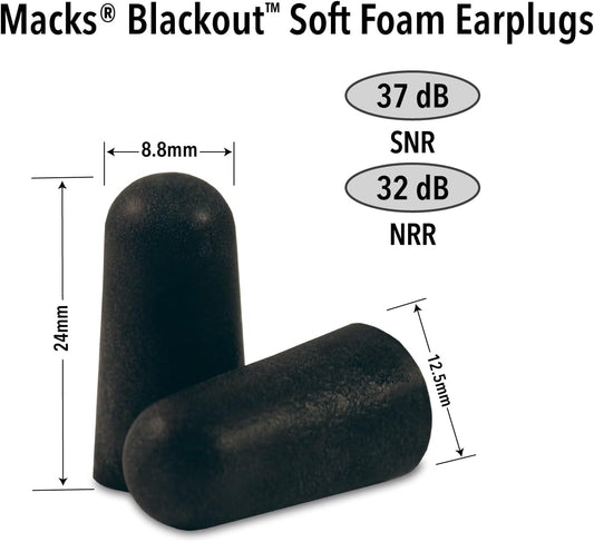 Mack's Blackout Soft Foam Earplugs, 3 Pair - 32 dB Highest NRR, Comfortable Ear Plugs for Concerts, Jam Sessions, Nightclubs, Loud Events and Shooting Sports
