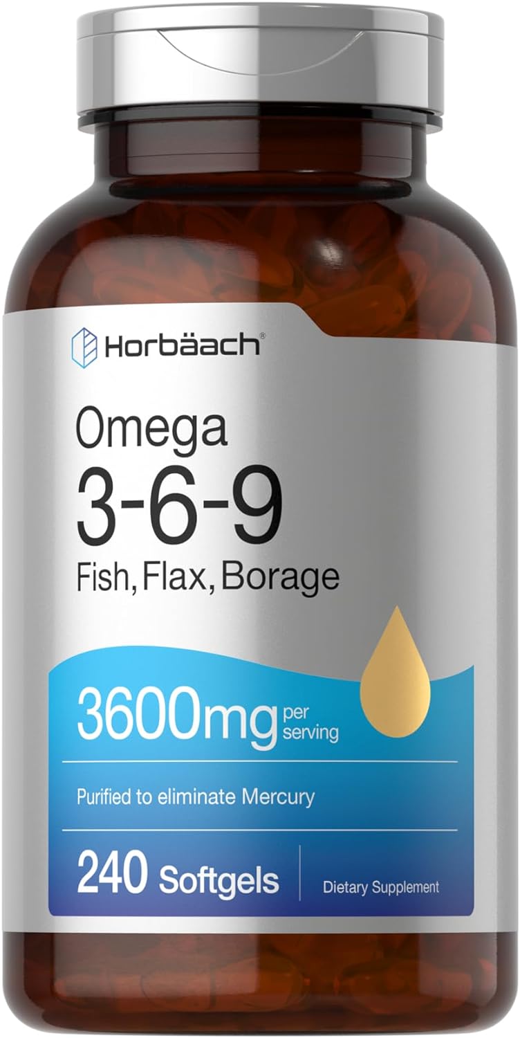 Horbäach Triple Omega 3-6-9 240 Softgels | from Fish, Flaxseed, Borage Oils | Non-GMO & Gluten Free