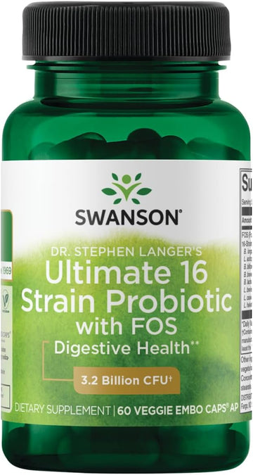 Swanson Dr. Stephen Langer'S Formula - Natural Probiotic W/Prebiotic Fos - 16-Strain Supplement Promoting Digestive Support W/ 3.2 Billion Cfu Per Capsule - (60 Veggie Capsules)