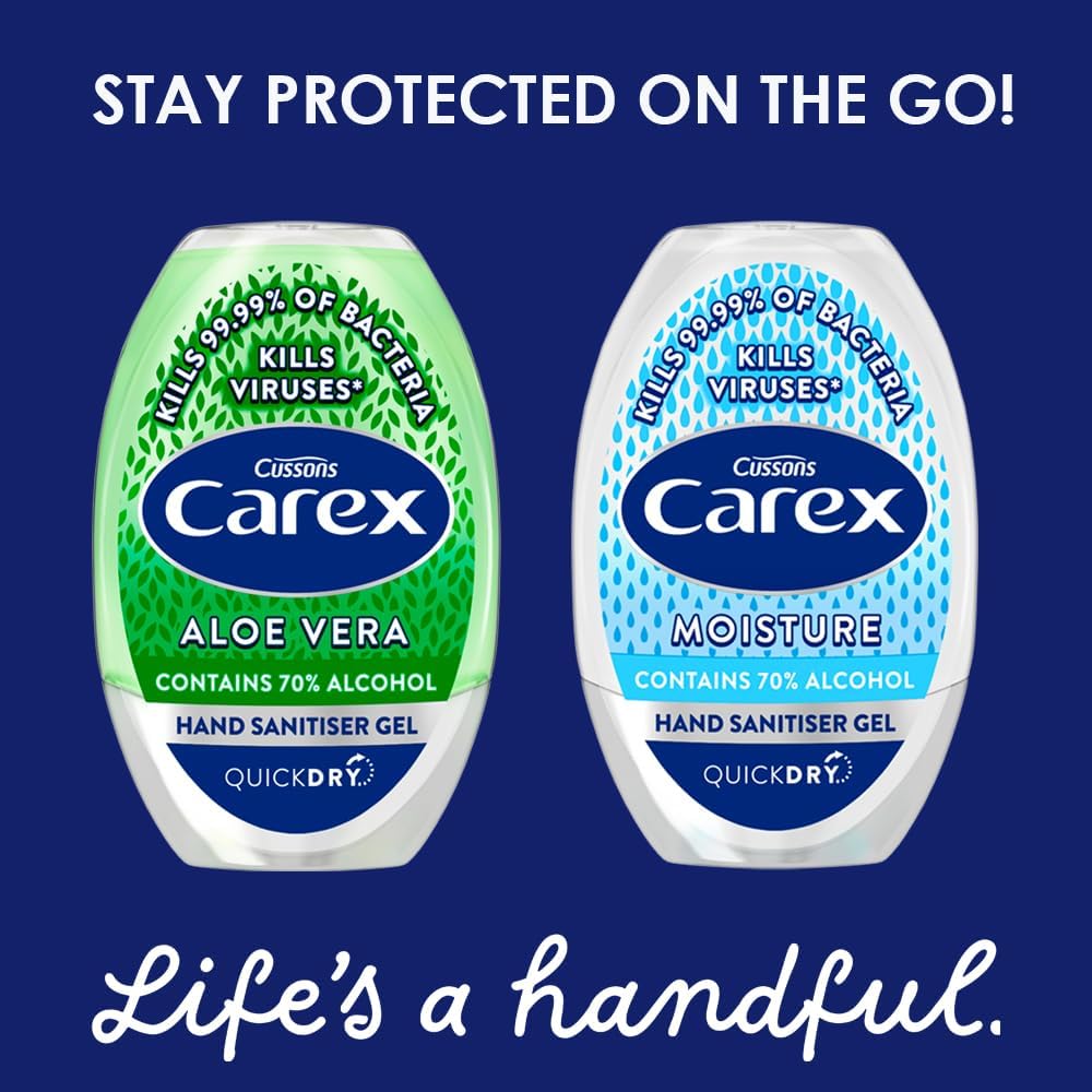 Carex Aloe Vera Antibacterial Hand Sanitiser Gel, Anti Viral Action, 70 Percent Alcohol, Cleans, Cares and Protects, Bulk Buy, Pack of 12 x 50 ml : Amazon.co.uk: Health & Personal Care