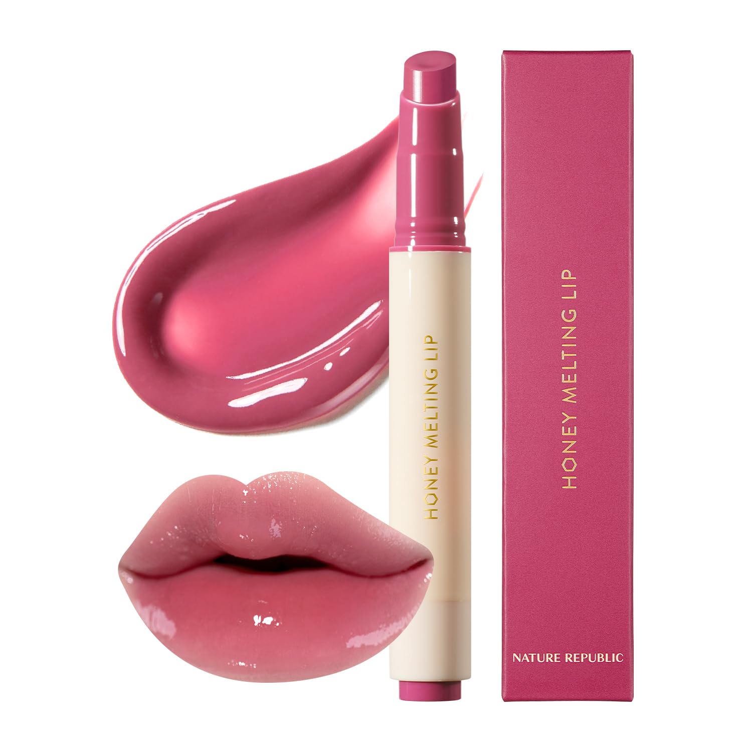 Nature Republic Honey Melting Lip (08 Cherry) Soft Lip Stick, Korean Lip, Lip Gloss, Glow Lip, Glossy, Lip Balm, Lip Crayon, Jelly Gloss, Lip Pen, Tint,Valentines Day Gifts, Korean Make Up