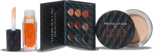 Revolution Beauty, House Of Dragon X Revolution Dragon Glow Gift Set, Holiday Makeup Set With Eyeshadow Palette, Lip Oil & Highlighter Balm, Vegan & Cruelty-Free