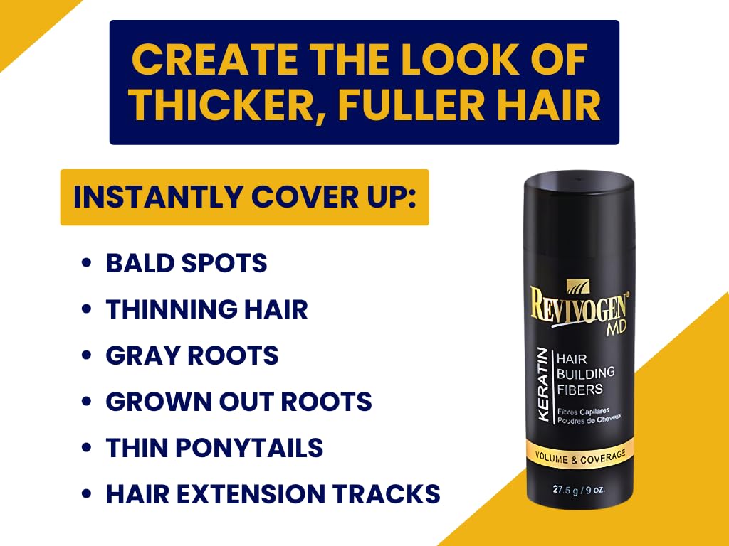 Revivogen Md Keratin Hair Building Fibers, Hairline Powder, Hair Fibers, Hair Fibers For Thinning Hair, Hair Fiber Spray, Thick Fiber For Hair Men And Women, Hair Filler, .9Oz, Medium Brown : Beauty & Personal Care