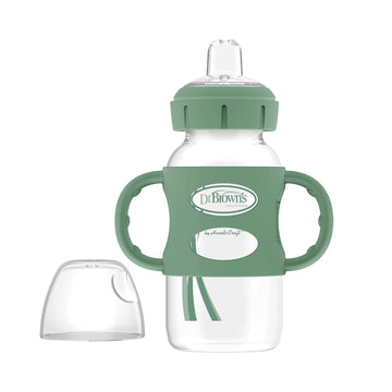 Dr. Brown'S Milestones Wide-Neck Sippy Spout Bottle With 100% Silicone Handles, Easy-Grip Handles With Soft Sippy Spout, 9Oz/270Ml, Green, 1-Pack, 6M+