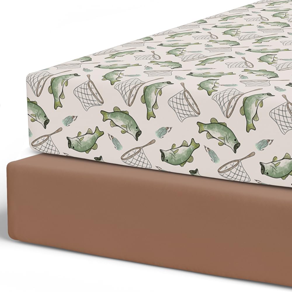 Pobibaby - 2 Pack Premium Fitted Baby Boy Crib Sheets For Standard Crib Mattress - Ultra-Soft Jersey Knit, Safe And Snug, And Stylish Ocean Crib Sheet (Gone Fishing)