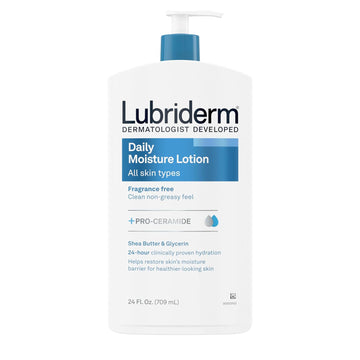 Lubriderm Fragrance Free Daily Moisture Lotion + Pro-Ceramide, Shea Butter & Glycerin, Face, Hand & Body Lotion for Sensitive Skin, Hydrating Lotion for Healthier-Looking Skin, 24 fl. oz