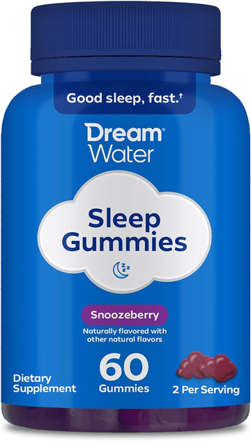 Dream Water Sleep Gummies; Melatonin 5mg, GABA, 5-HTP; Natural Flavors and Colors; Helps You to Fall Asleep, Fast and Wake Refreshed, Snoozeberry, 60 Gummies