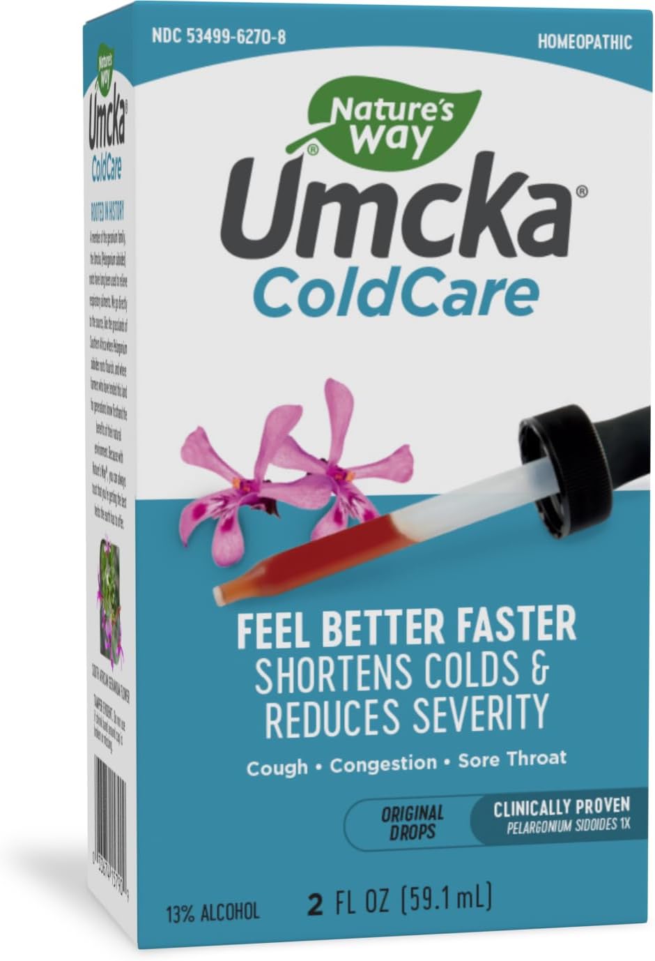 Nature'S Way Umcka Coldcare Homeopathic, Shortens Colds, Sore Throat, Cough, And Congestion, Phenylephrine Free, Non-Drowsy, 2 Fl. Oz. Drops