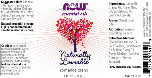 Now Essential Oils, Naturally Loveable Oil Blend, Romantic Aromatherapy Scent, Blend Of Pure Essential Oils, Vegan, Child Resistant Cap, 1-Ounce