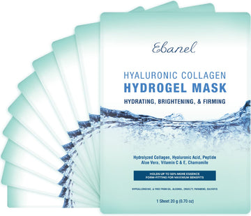 Ebanel 10-Pack Hydrogel Collagen Mask For Face, Instant Brightening Hydrating Face Mask Sheet Mask For Firming, Lifting Anti Aging Anti Wrinkle With Hyaluronic Acid, Peptide, Aloe Vera, Vitamin C & E