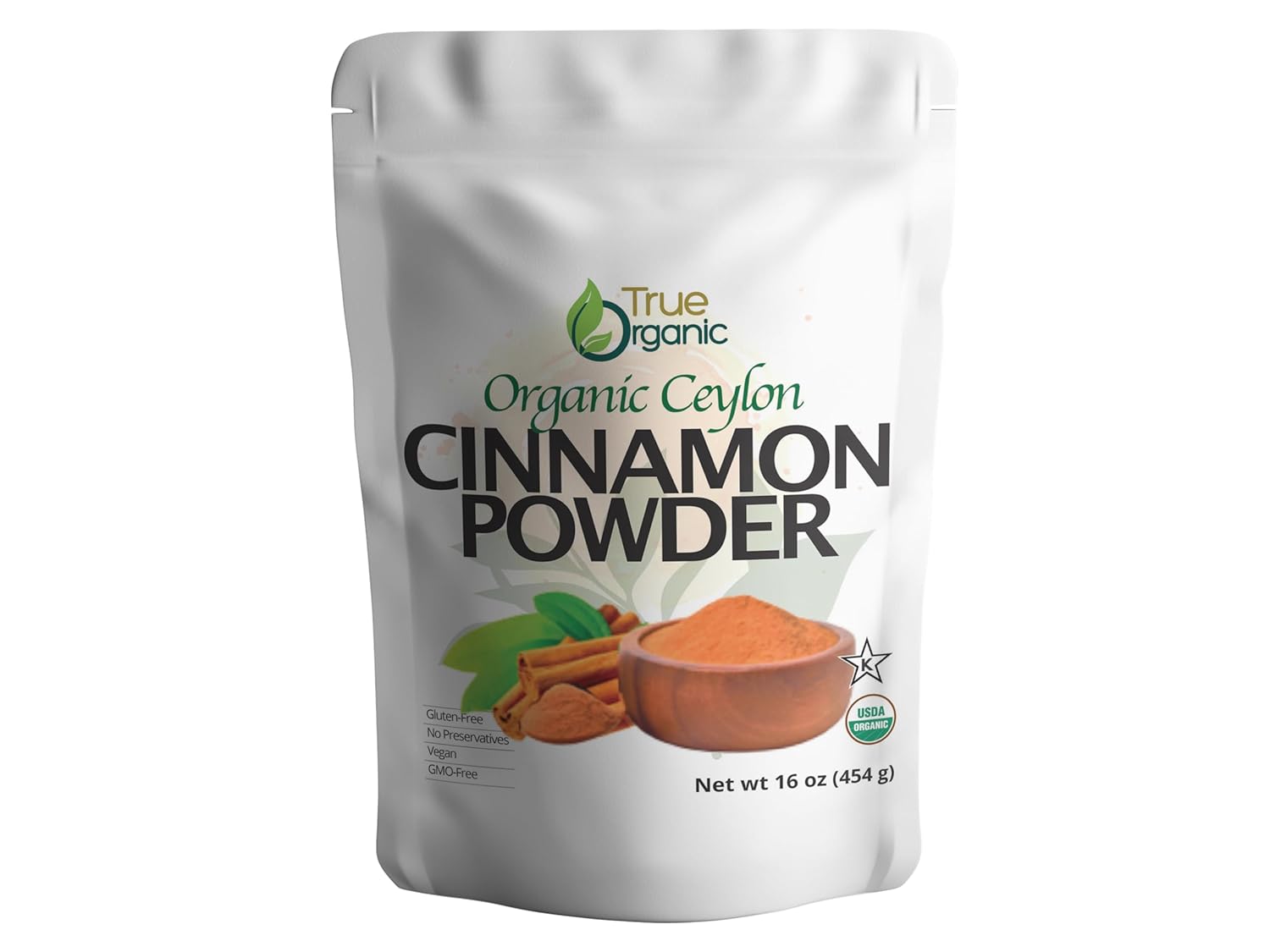 True Organic Ceylon Cinnamon Powder, 1 Lb, Premium Grade, Gluten Free, Usda & Kosher Certified, Organic Cinnamon Powder, Ground Cinnamon, Non-Gmo, Ceylon Premium Quality