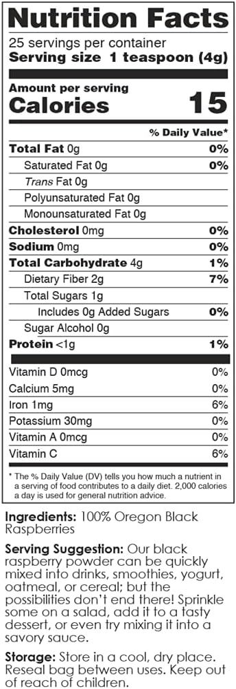 Berrihealth 100% Authentic Oregon Black Raspberry Powder - Made In The Usa - 100 Grams - Gluten-Free, Vegan, Non-Gmo