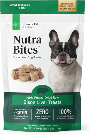 Ultimate Pet Nutrition Nutra Bites Freeze Dried Raw Single Ingredient Training Treats Food Topper For Dogs, 4 Ounces, Bison Liver