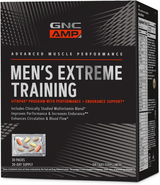 Gnc Amp Men'S Extreme Training Vitapak | Developed For Max Performance And Endurance | 5-Step Daily Supplement System | Targeted Muscle Support | 30 Count