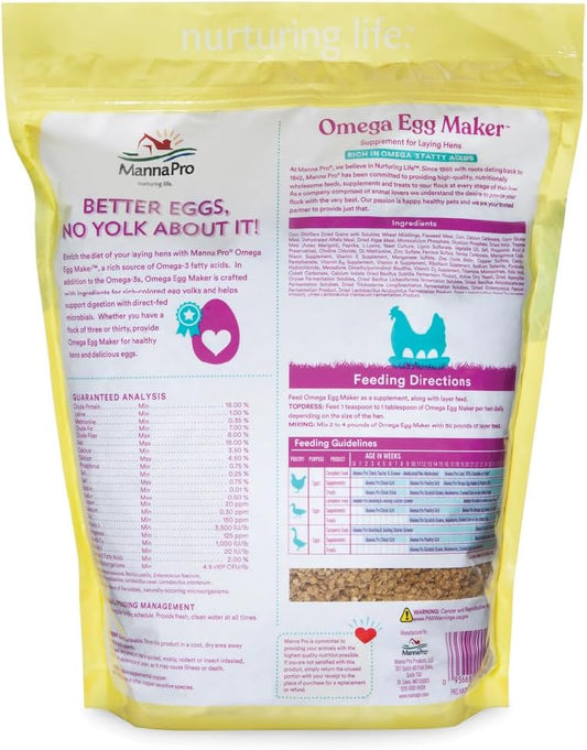 Manna Pro Omega Egg Maker - Chicken Feed Supplement For Laying Hens - Poultry Food With Omega-3 Fatty Acids - Digestion Support With Fortified Vitamins & Minerals - 5 Lbs