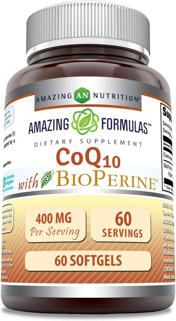 Amazing Formulas CoQ10 with Bioperine Supplement | 400 Mg Per Serving | 60 Softgels | Non-GMO | Gluten Free | Made in USA