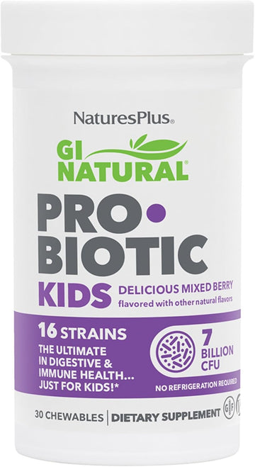 Natures Plus Gi Natural Probiotic Kids, Mixed Berry - 30 Chewables - Digestive & Immune Health Just For Kids - Gluten Free - 30 Servings