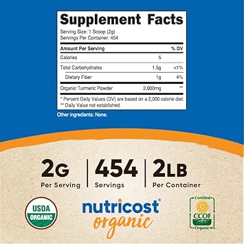 Nutricost Organic Turmeric Powder 2 Lbs - Certified Usda Organic, Food Grade, Gluten Free, Non-Gmo