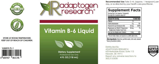 Vitamin B6 Liquid 50Mg With Magnesium + Zinc | Adaptogen Research | 24 Servings / 4 Fluidoz : Health & Household