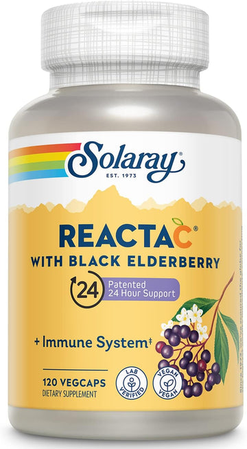 Solaray Reacta-C With 500Mg Vitamin C, 200Mg Sambucus Black Elderberry Extract, Immune System Defense Vitamins, Patented 24 Hour Immunity Booster Support Supplement, Vegan, 120 Capsules, 120 Servings