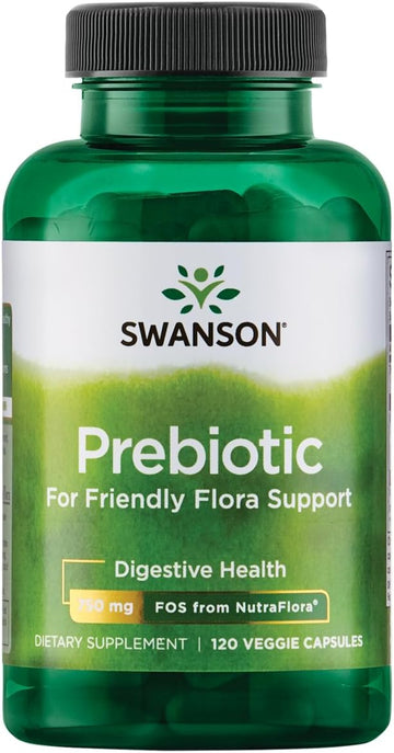 Swanson Prebiotic Capsules - Promotes Friendly Flora Support & Overall Digestive Health - Prebiotic Fiber Promoting Gut Health & Immune Health Support - (120 Veggie Capsules, 750mg Each) 1 Pack