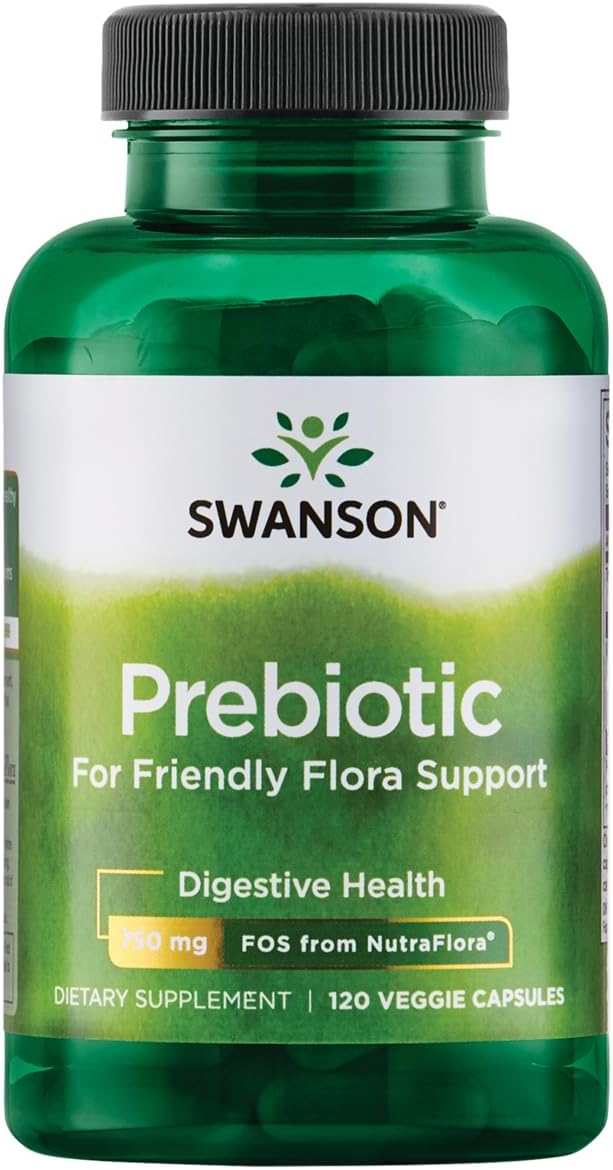 Swanson Prebiotic Capsules - Promotes Friendly Flora Support & Overall Digestive Health - Prebiotic Fiber Promoting Gut Health & Immune Health Support - (120 Veggie Capsules, 750Mg Each) 1 Pack