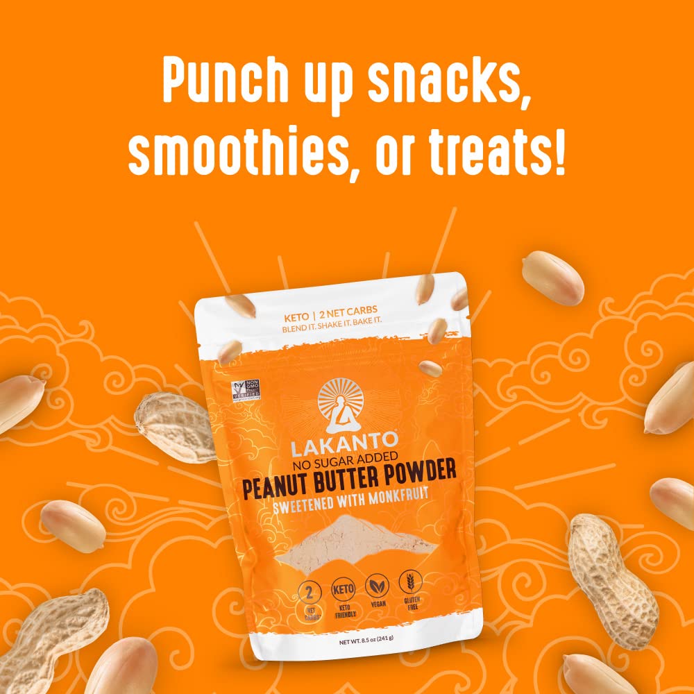 Lakanto Peanut Butter Powder - Sweetened With Monk Fruit Sweetener, 7G Protein, Powdered Pb From Roasted Peanuts, 3G Net Carbs, Keto, Vegan, Gluten Free, Smoothies, Sauces, Baking (8.5 Oz) : Grocery & Gourmet Food