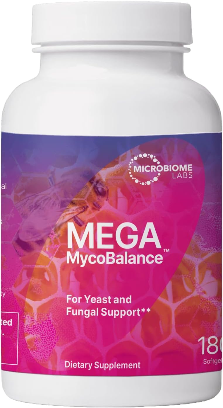 Microbiome Labs Mega Mycobalance - Bee Propolis + Undecylenic Acid To Support Healthy Yeast + Fungal Balance In Body - Daily Supplement To Support Intestinal & Vaginal Flora (180 Softgels)