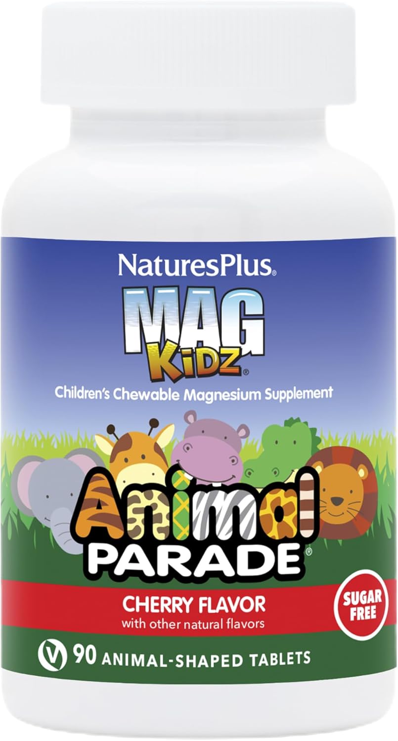 Naturesplus Animal Parade Source Of Life Sugar-Free Magkidz Children'S Magnesium Supplement - Natural Cherry Flavor - 90 Chewable Tablets - Bone & Muscle Health Support - Gluten-Free - 45 Servings