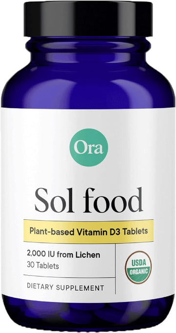 Ora Organic Vegan Vitamin D3 2000IU - Lichen-Based Vegan Vitamin D Supplement | Support for Bones, Immunity, and Mood, Maximum Absorption Vitamin D3, 1 Month Supply, 30 Tablets