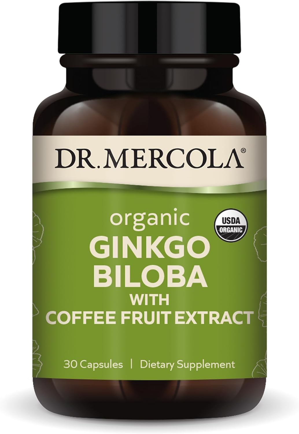 Dr. Mercola Organic Ginkgo Biloba with Coffee Fruit Extract Dietary Supplement, 30 Servings per Container (30 Capsules), Supports Mitochondrial Health as Well as Brain and Cognitive Function