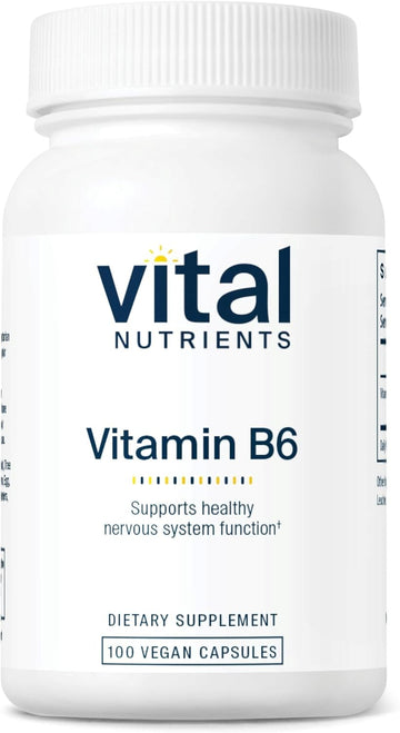 Vital Nutrients Vitamin B6 | Vegan Methylated B6 Vitamins For Nervous System, Muscle, Bone Health* | High-Potency Vitamin B6 For Menstrual Discomfort * | Gluten, Dairy, Soy Free | 100 Capsules