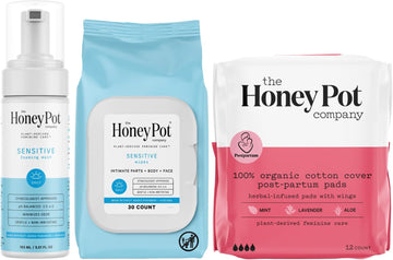 The Honey Pot Company - Postpartum Essentials Bundle - Includes Postpartum Pads, Sensitive Wash, and Sensitive Wipes