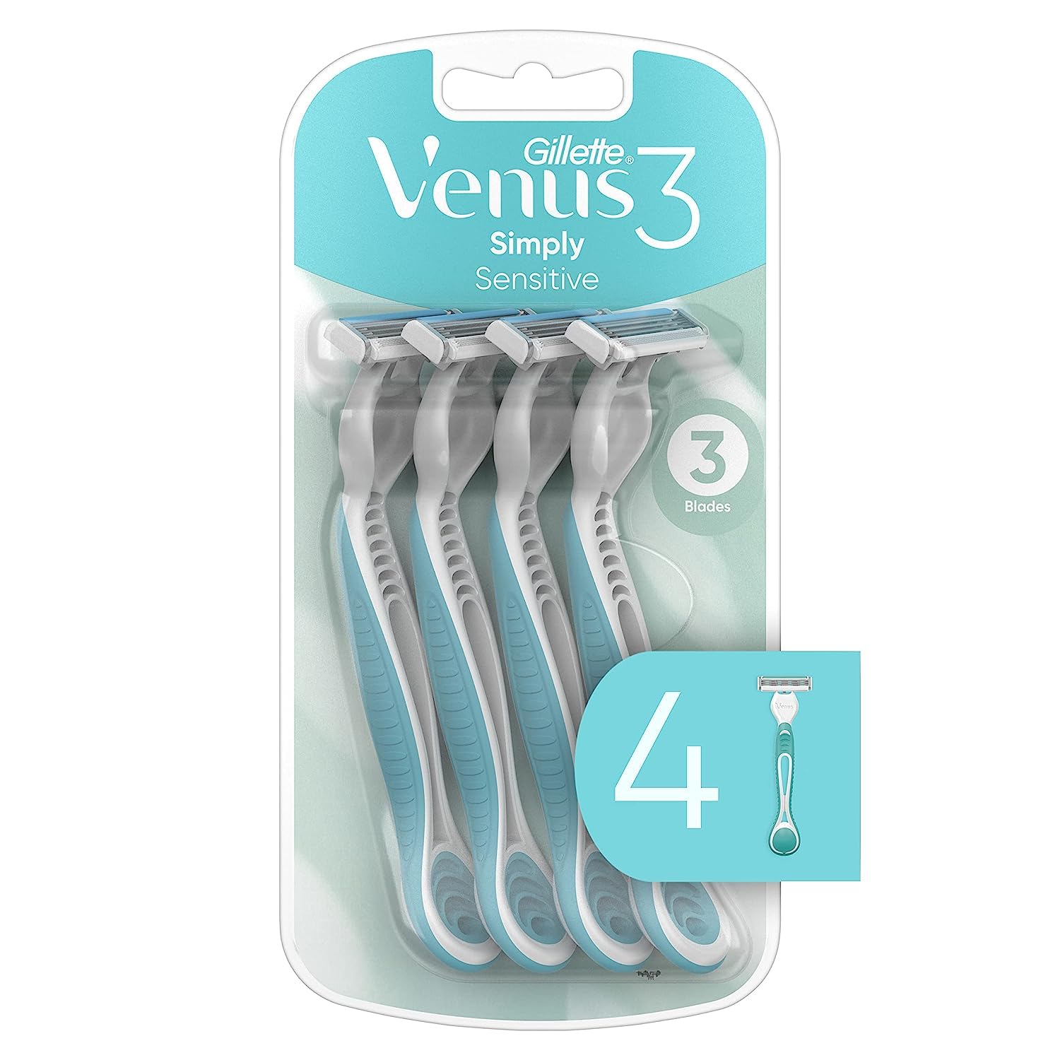 Gillette Venus Simply 3 Sensitive Women's Disposable Razors, Pack of 1 with 4 razors