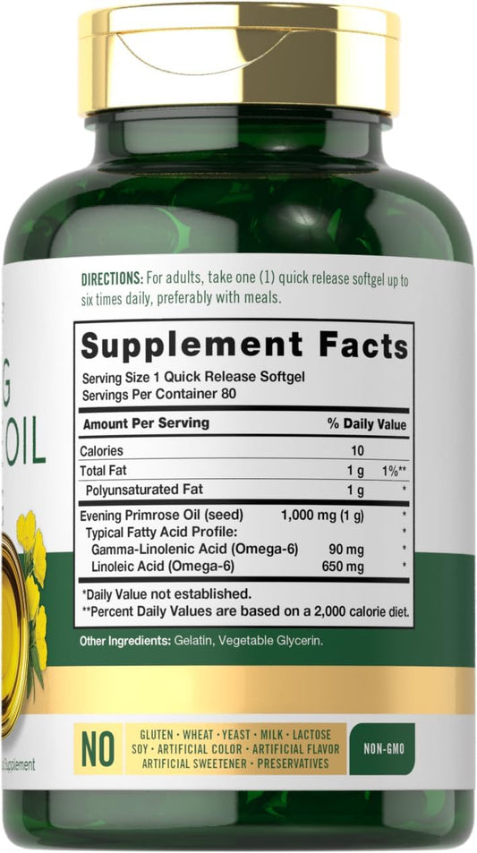 Carlyle Evening Primrose Oil Capsules 1000Mg | 80 Softgels | Non-Gmo & Gluten Free