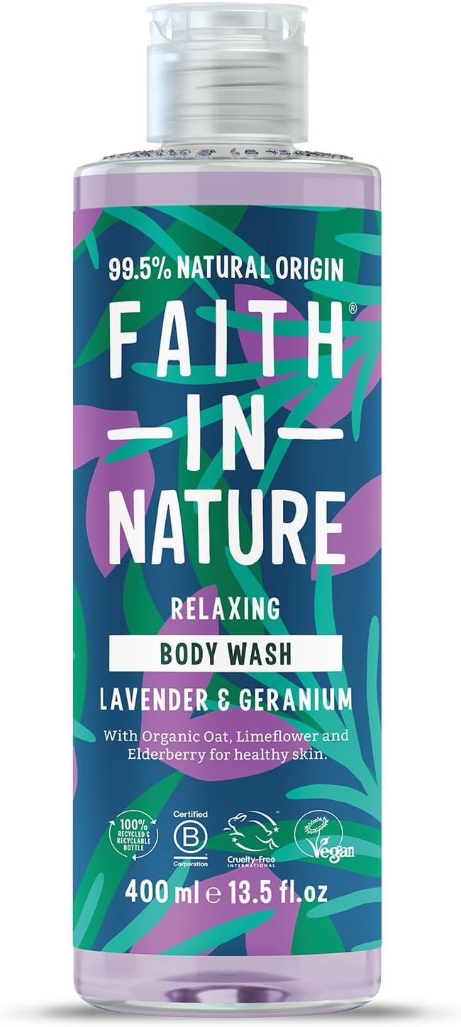 Faith In Nature Natural Lavender And Geranium Body Wash, Relaxing Shower Gel, Vegan And Cruelty Free, No Sls Or Parabens, 400 Ml