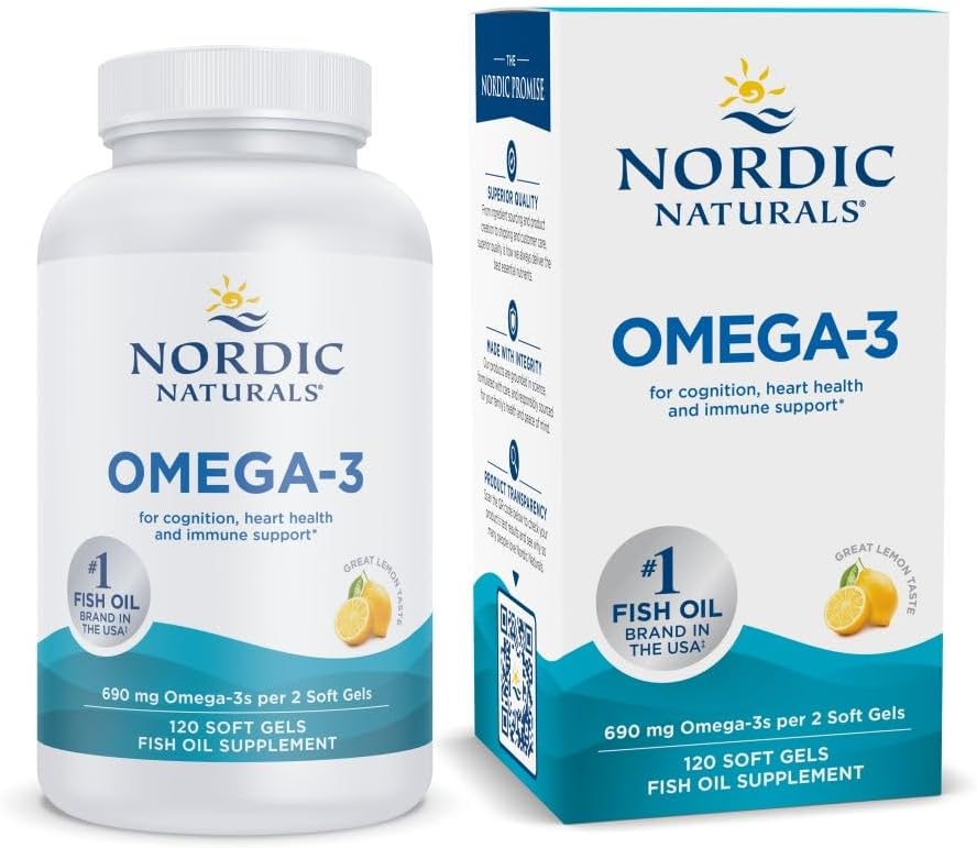 Nordic Naturals Omega-3, Lemon Flavor - 120 Soft Gels - 690 mg Omega-3 - Fish Oil - EPA & DHA - Immune Support, Brain & Heart Health, Optimal Wellness - Non-GMO - 60 Servings