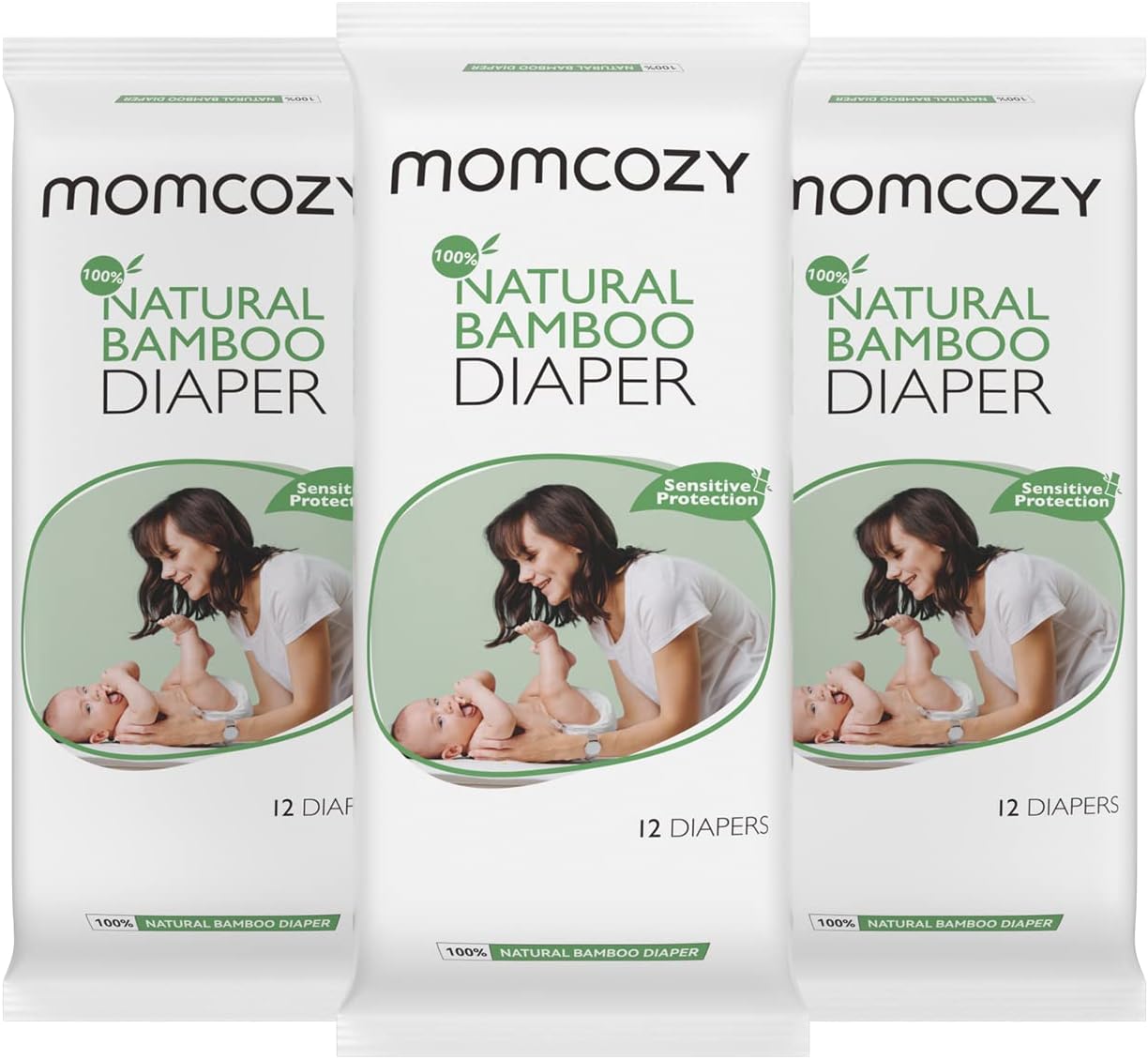 Momcozy Diapers Portable Packs, Mini Size Resealable Package Disposable Diapers, Bamboo Diapers Trial Pack Hypoallergenic For Sensitive Skin, Baby Shower Gift, Baby Diapers Size 1, 36 Ct (3 Pack)