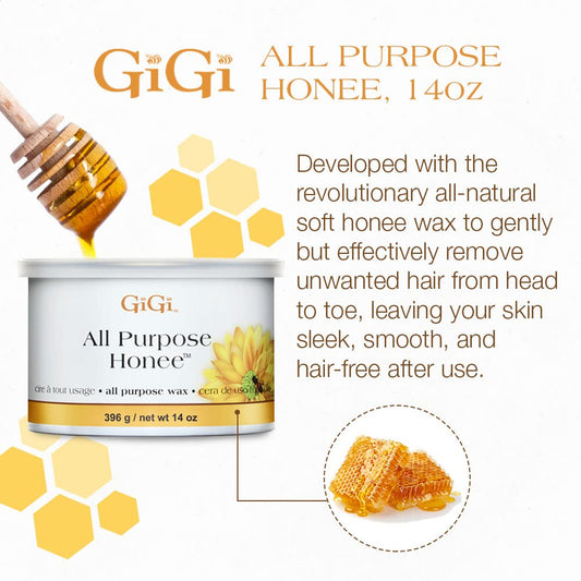 Gigi All Purpose Honee Hair Removal Soft Wax For All Skin And Hair Types, 14 Oz